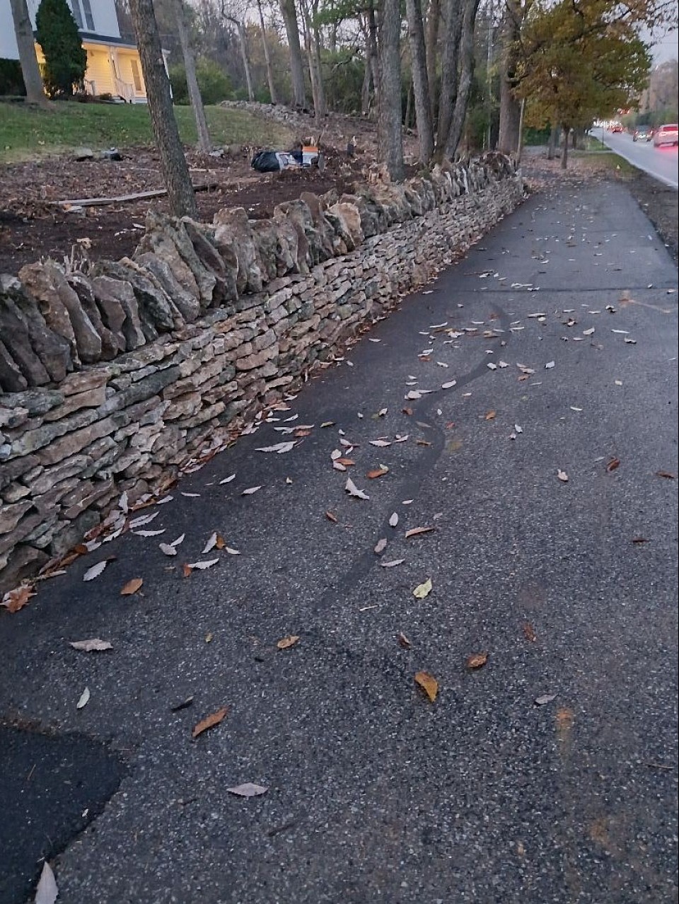 Natural Dry Stone wall rebuild in Dublin Ohio