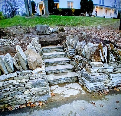 Natural Dry Stone Walling and Steps Rebuild in Dublin Ohio